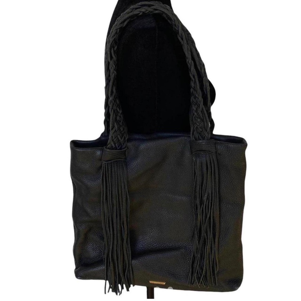Rebecca Minkoff Bag Black Leather
Tote Braided Shoulder Straps Purse 12"x14"x2"